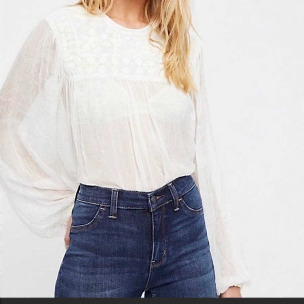 Free People Retro Femme Blouse in White Size XS